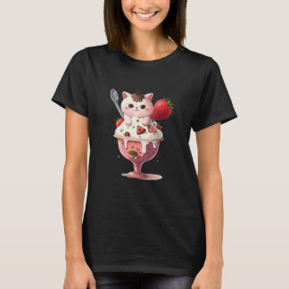 Strawberry Ice Cream Sundae Kitten Gelato Berry Ca T Shirt