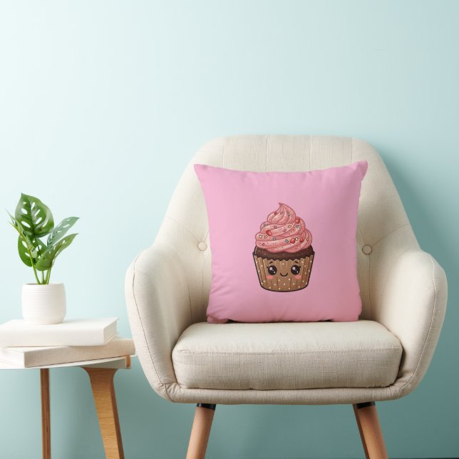 Strawberry Icing Cupcake Kawaii Cushion Pillow Kudde (Stol)