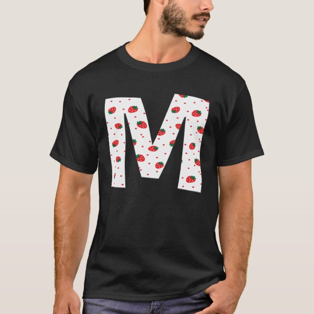 Strawberry Initial Monogram Letter M Girl T Shirt (Framsida)