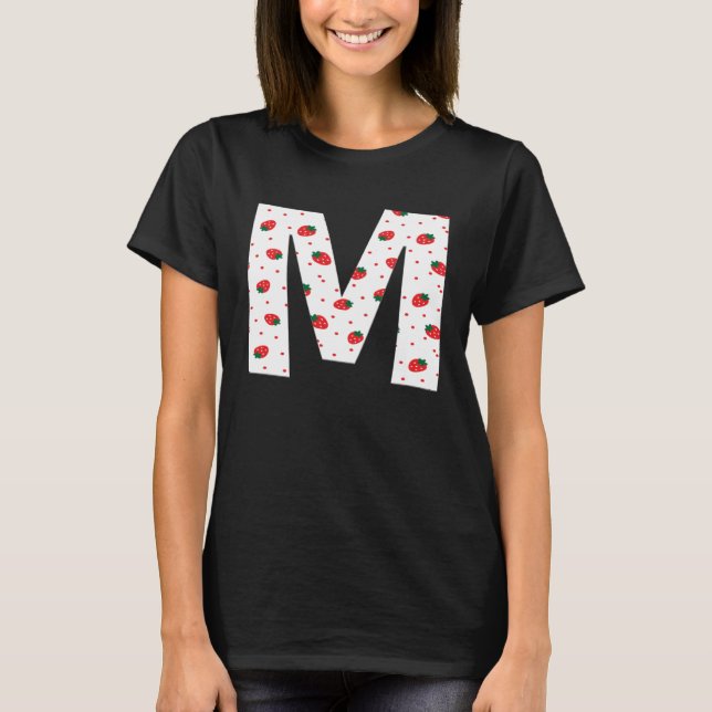 Strawberry Initial Monogram Letter M Girl T Shirt (Framsida)