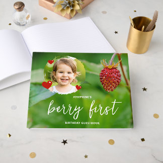 Strawberry Kid's Custom Photo Berry First Birthday Gästböcker