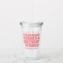 Strawberry Kisses Birthday Wishes T-Shirt Acrylic Take Away Mugg