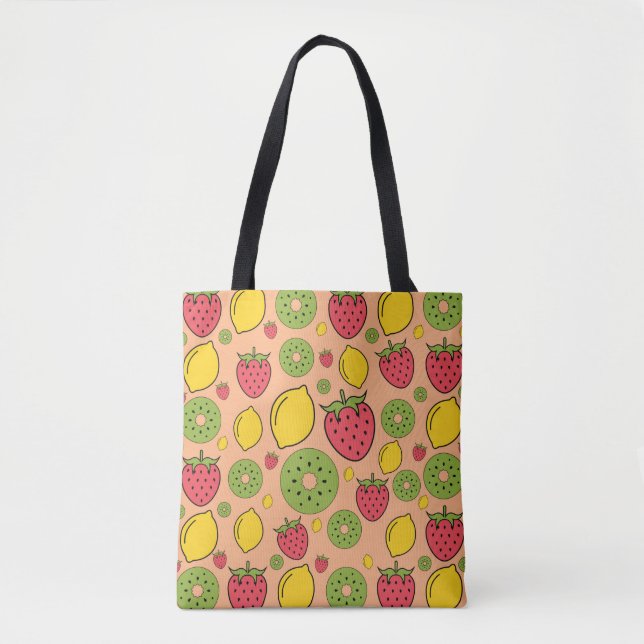 Strawberry, lemon and kiwi fruits wallpaper backgr tygkasse (Framsida)
