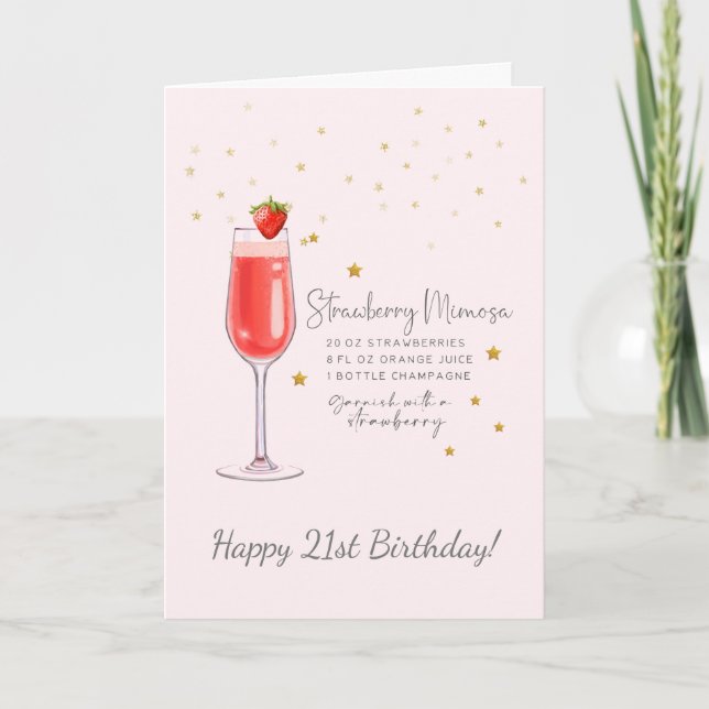 Strawberry Mimosa Cocktail Grattis på födelsedagen Kort (Framsida)