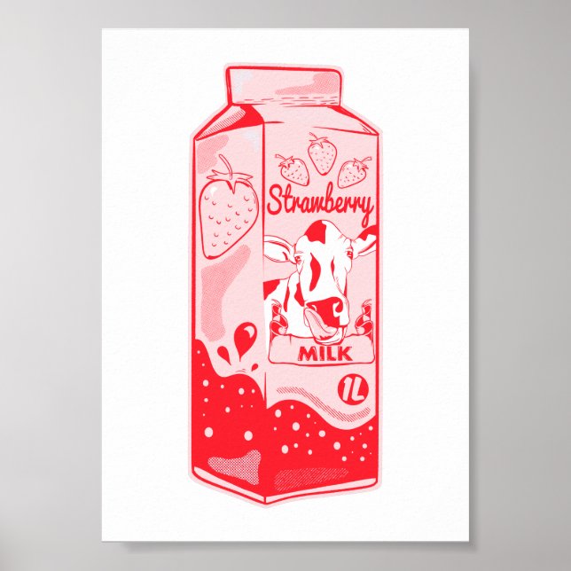 Strawberry Mjölk Carton Poster (Framsidan)