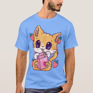 Strawberry Mjölk Cat Cute Kawaii Kitten Anime Neko T Shirt