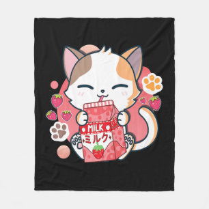 Strawberry Mjölk Cat Kawaii Anime Neko Gift Girls Fleecefilt