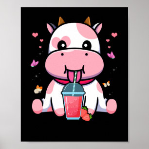 Strawberry Mjölk Cute Kawaii Aesthetic Rosa Cow Poster