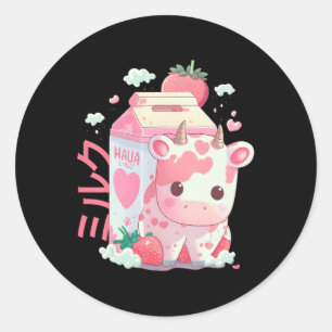 Strawberry Mjölk Milkshake Cow Carton Cute Kawaii Runt Klistermärke