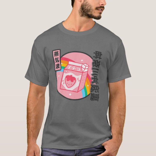 Strawberry Mjölk Rainbow Japan Stil Otaku Vaporwav T Shirt (Framsida)
