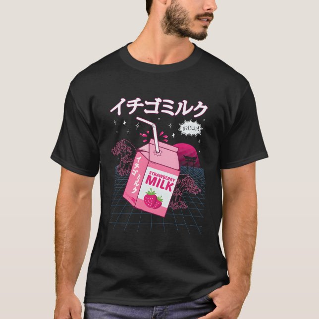 Strawberry Mjölk Vaporwave Harajuku T Shirt (Framsida)