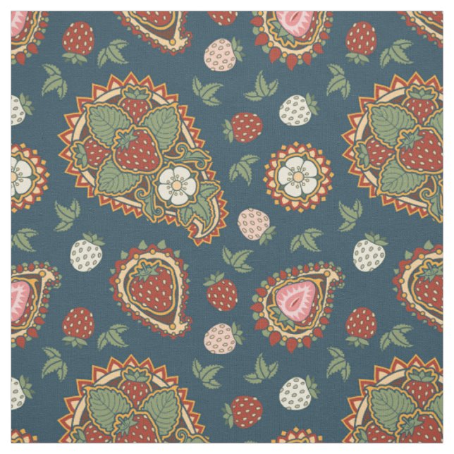 Strawberry Paisley Mönster Fabric Tyg (Provkarta)
