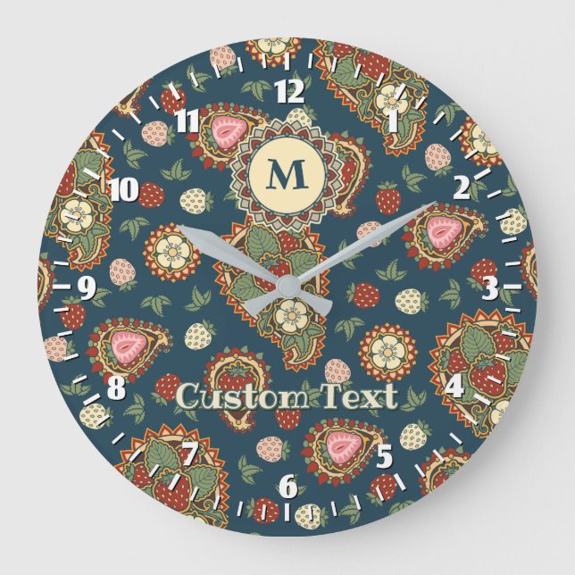 Strawberry Paisley Mönster Large Clock Stor Klocka (Framsida)