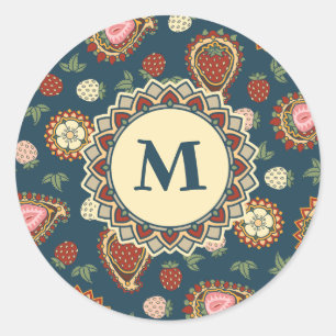 Strawberry Paisley Mönster Sticker Runt Klistermärke