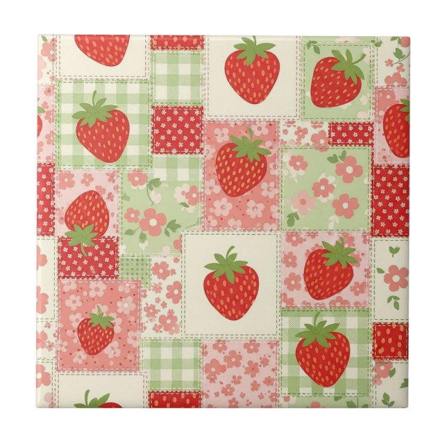 Strawberry Patchwork Picnic (4) Kakelplatta (Framsidan)