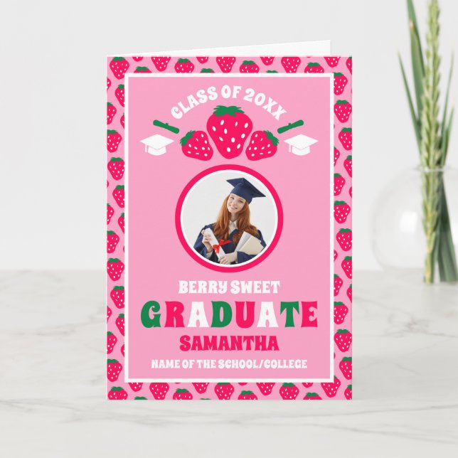 Strawberry Photo Graduation Kort (Framsida)