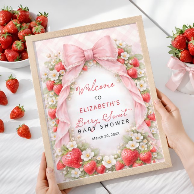 Strawberry Pink Bow Baby Shower Welcome  Poster (Skapare uppladdad)