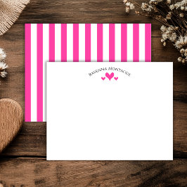 Strawberry Pink Classic Hearts Striped Note Card Anteckningskort