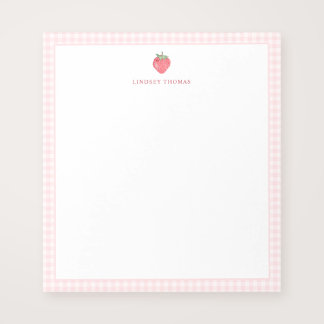 Strawberry Pink Gingham Border Personalized Anteckningsblock