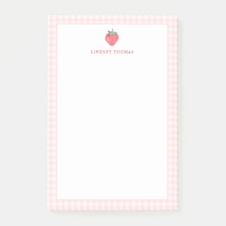 Strawberry Pink Gingham Border Personalized Post-it Block