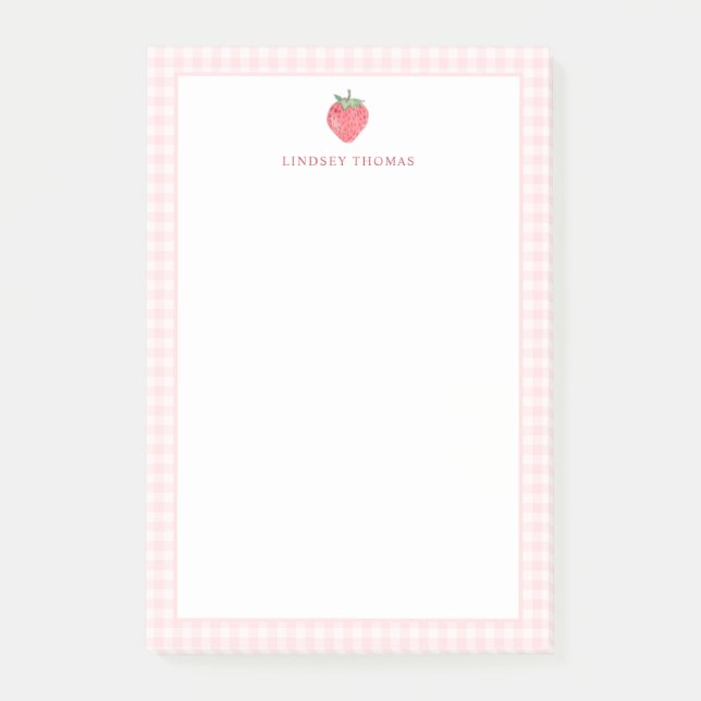 Strawberry Pink Gingham Border Personalized Post-it Block (Framsida)