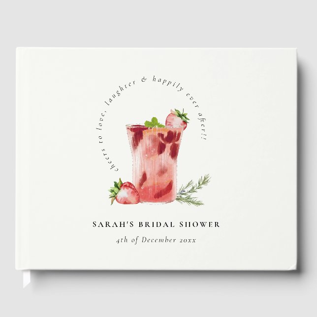Strawberry Pink Margarita Cocktail Bröllopsfest Gästböcker (Framsida)