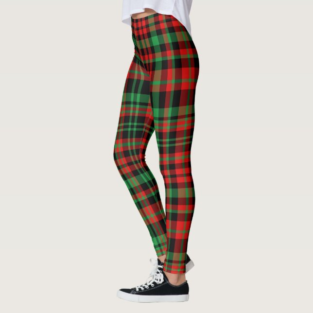 Strawberry Plaid Red and Green Christmas Outfit Leggings (Vänster)