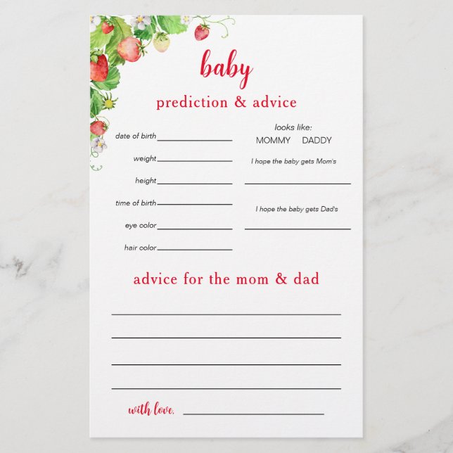 Strawberry Predictions and Advice Flygblad (Framsidan)