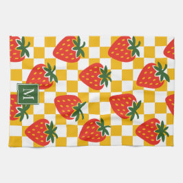 Strawberry Rustic Farmhouse Checkered Monogram Kökshandduk