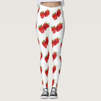 Strawberry Seamless Pattern – Cute Red Fruit on Wh Leggings