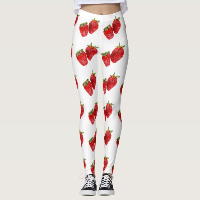 Strawberry Seamless Pattern – Cute Red Fruit on Wh Leggings (Framsida)