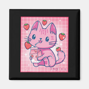 Strawberry Shake Strawberry Mjölk Cat Kawaii Neko Magnet