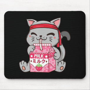 Strawberry Shake Strawberry Mjölk Cat Kawaii Neko  Musmatta