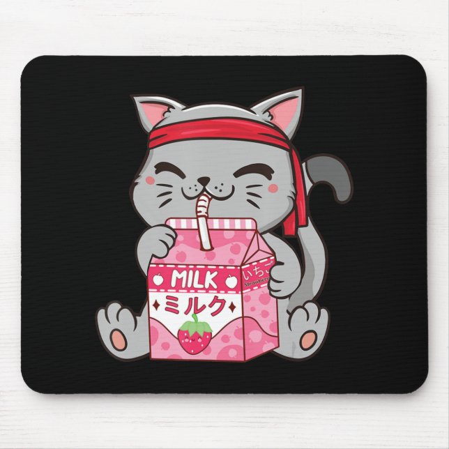 Strawberry Shake Strawberry Mjölk Cat Kawaii Neko  Musmatta (Framsidan)
