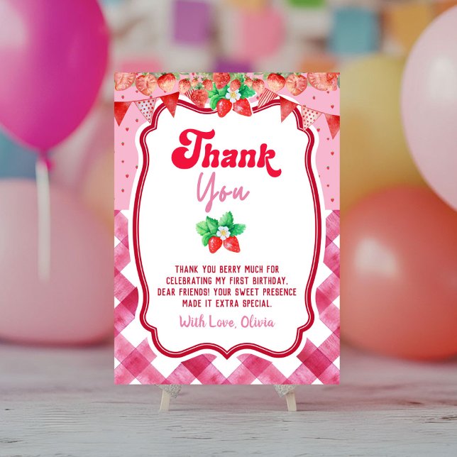 Strawberry Shortcake 1st Birthday Thank You Card Inbjudningar (Thank You card strawberry shortcake berry first birthday party)