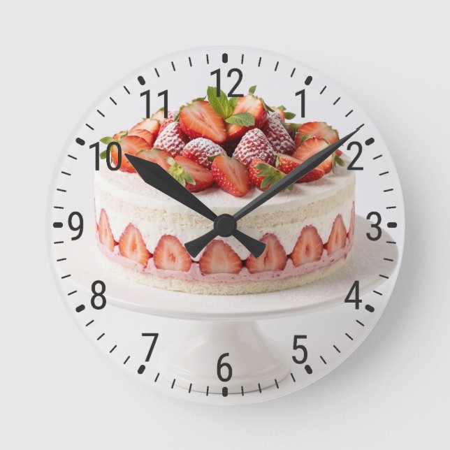 Strawberry Shortcake Dessert Bakery Kitchen Decor Rund Klocka (Framsida)