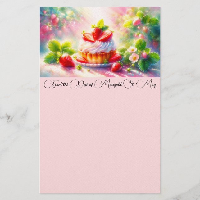 Strawberry Shortcake Watercolor Stationery Brevpapper (Framsida)