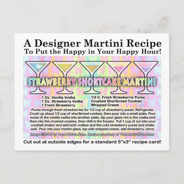 Strawberry Shorttårta Martini Recipe Postcard Vykort (Framsida)