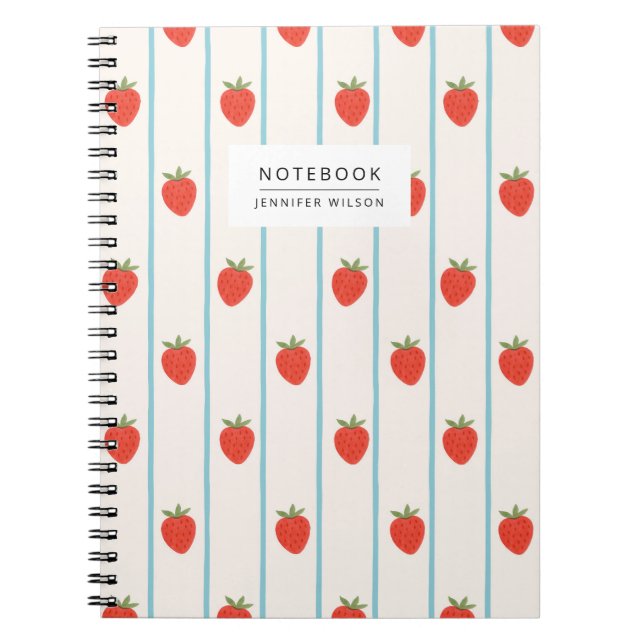 Strawberry Striped Pattern Notebook Anteckningsbok (Framsidan)