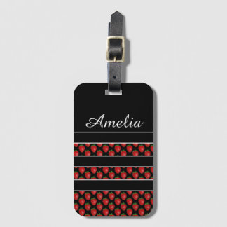 Strawberry Stripes Black Personalised Bagagebricka