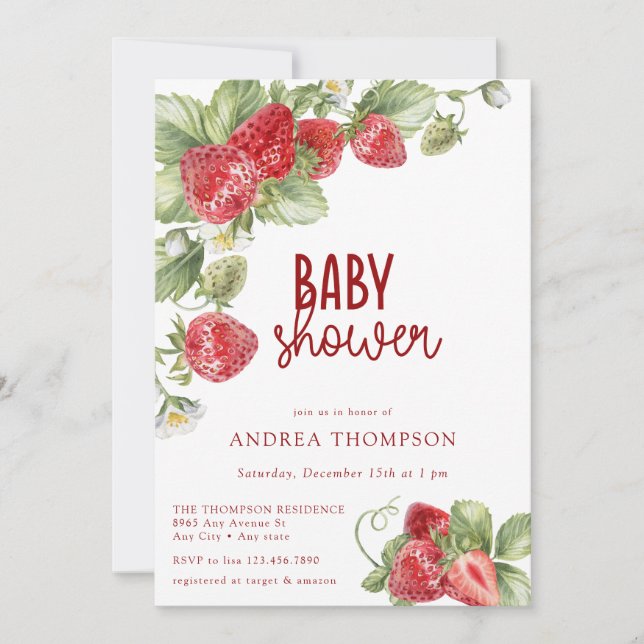 Strawberry | Summer Baby Shower Invitation Inbjudningar (Framsida)