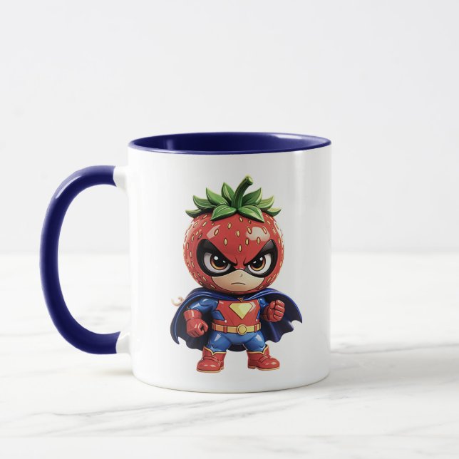 Strawberry Superhero Cute Cartoon Mugg (Vänster)