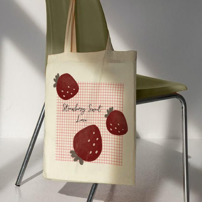 Strawberry Sweet Love – Minimal Berry Trio on Red  Tygkasse (Skapare uppladdad)