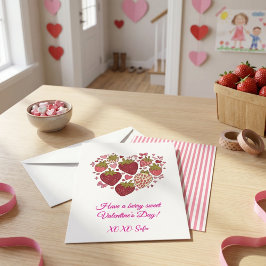 Strawberry Sweetheart Valentines Day Card for Kids Anteckningskort