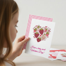 Strawberry Sweetheart Valentines Day Card for Kids Anteckningskort