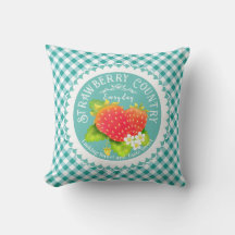 Strawberry Teal Gingham Dekorativ kudde