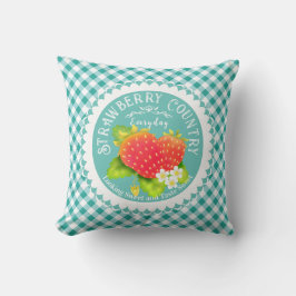 Strawberry Teal Gingham Dekorativ kudde