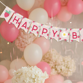 Strawberry Themed Happy Birthday Bunting Banner Vimplar
