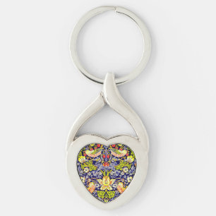Strawberry Thief Birds William Morris Twisted Heart Silverfärgad Nyckelring