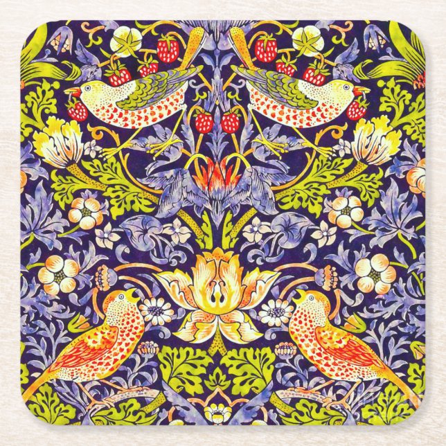 Strawberry Thief Birds William Morris Underlägg Papper Kvadrat (Framsidan)